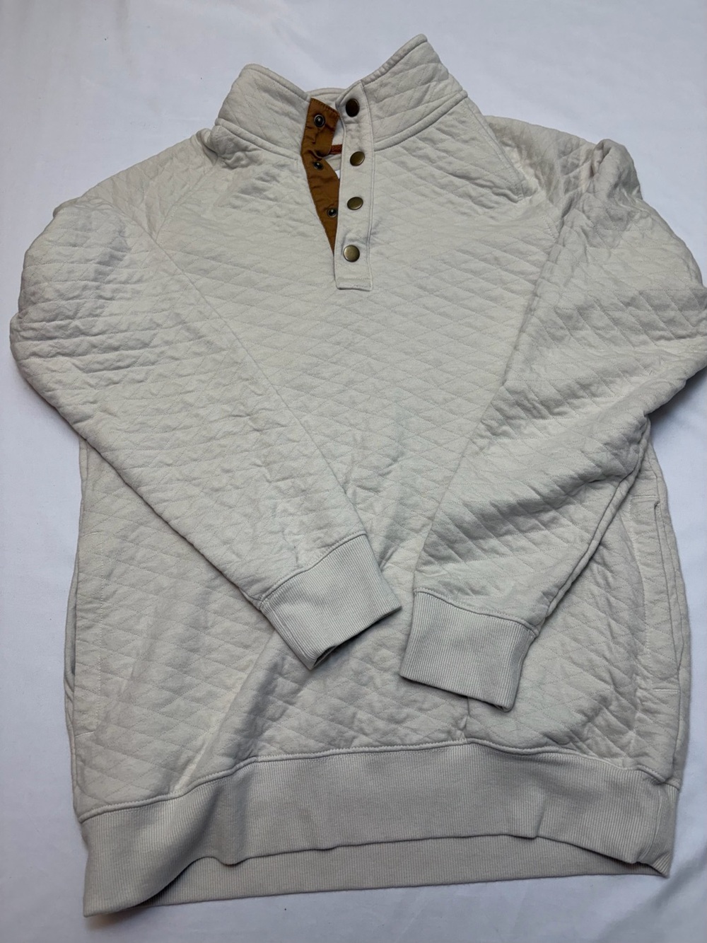 Goodfellow & Co Quilted Mock Neck Snap Pullover Sweater Cream Men's Small